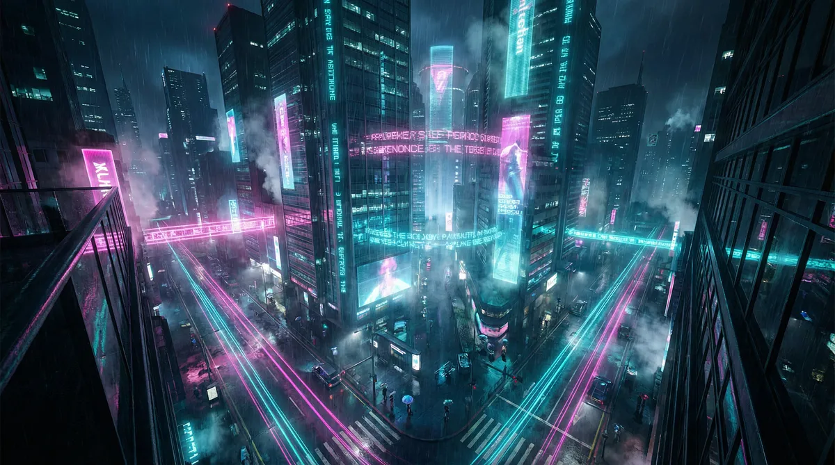 熟女屋 竖屏短剧平台首页背景 - 赛博朋克都市夜景